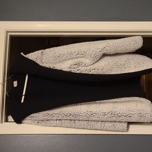 Pink Sherpa hooded Cardigan white and black